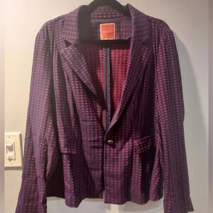 Modcloth Navy and Maroon Grid Print Button Detailed Blazer in Size 2X